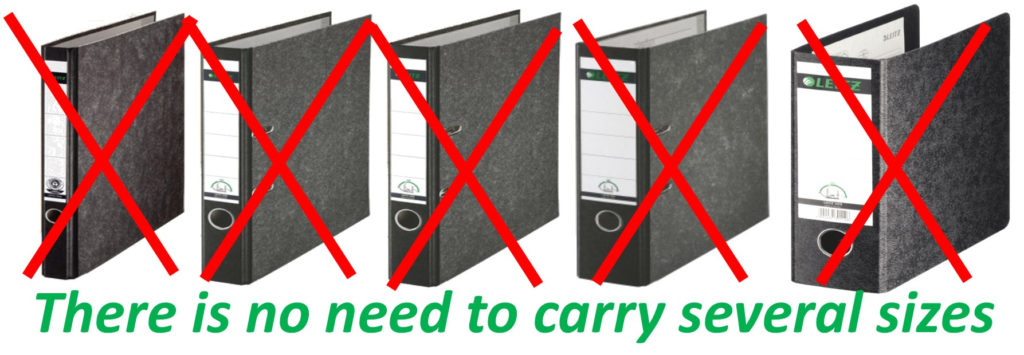 Collection of ring binders. Each different thickness and with large spine.