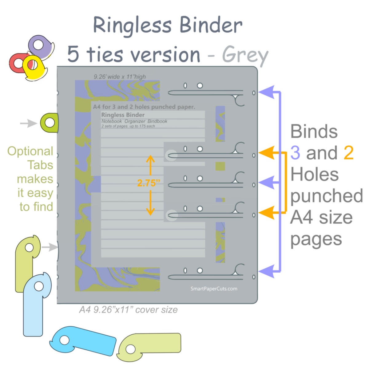 Universal Ringless binder for 2 and 3 holes punched leaflets A4 size Grey Refillable Notebook, #19 - Image 2