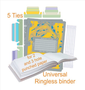 Spineless Binder for two or three hole punched leaflets.