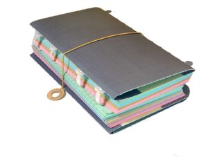 Ringless binder B6 size with leaflets on two spines Ring-less binder B6 size with leaflets on two spines